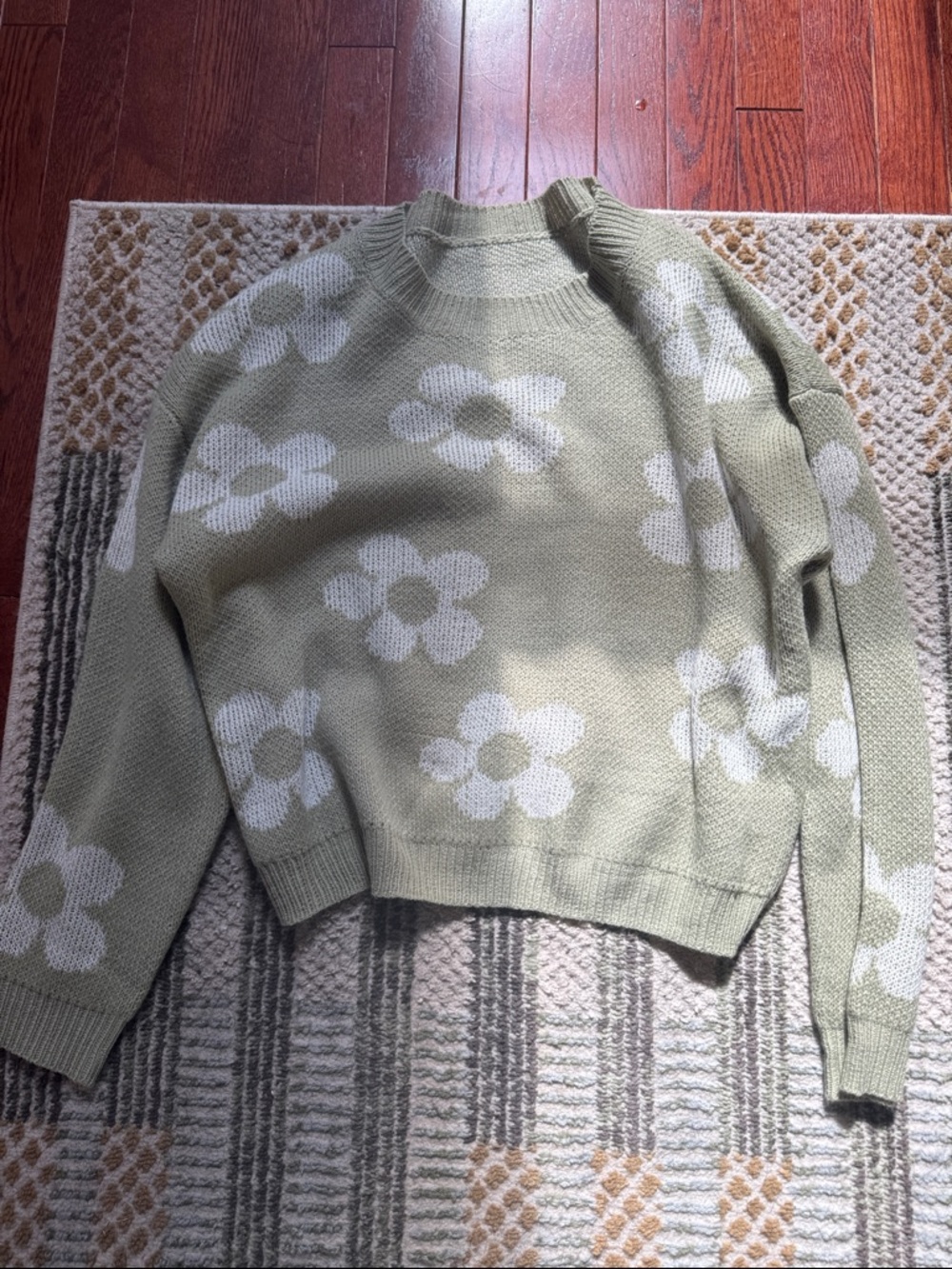 Women's Sage Green Floral Knit Sweater